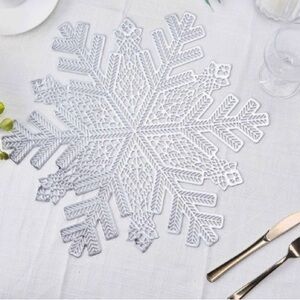 6 Pack 18" Silver Metallic Snowflake Vinyl Placemats